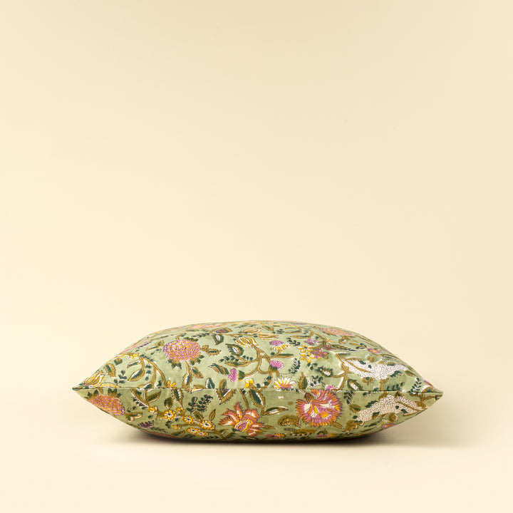 Green Block Print Pillow