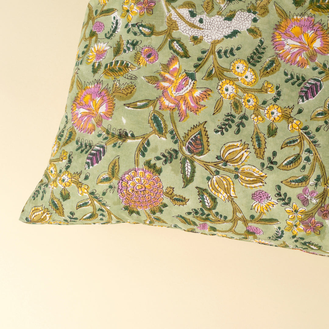 Green Block Print Pillow