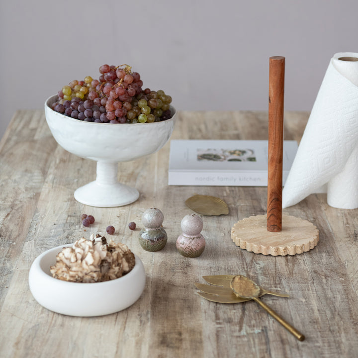 Wood &amp; Travertine Paper Towel Holder