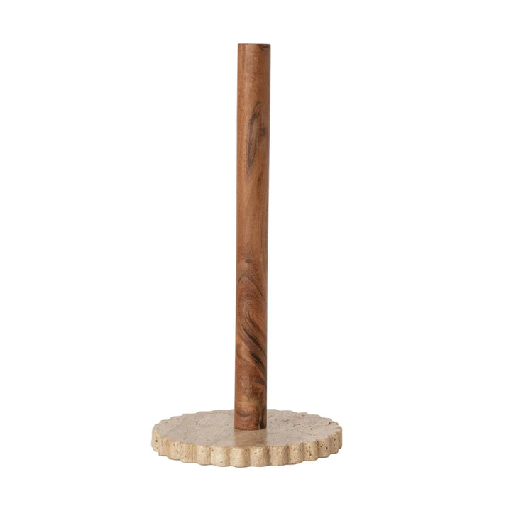 Wood &amp; Travertine Paper Towel Holder