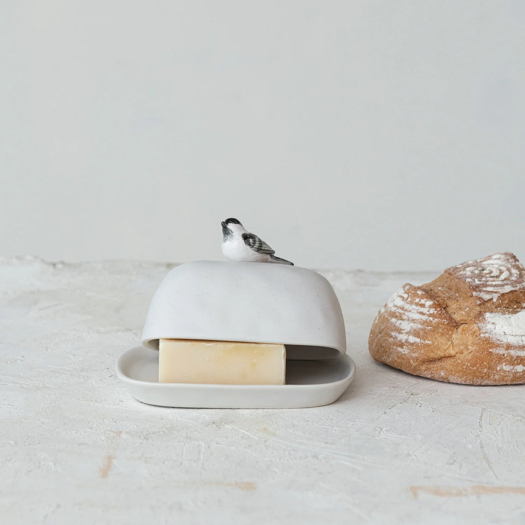 Butter Dish with Bird Finial