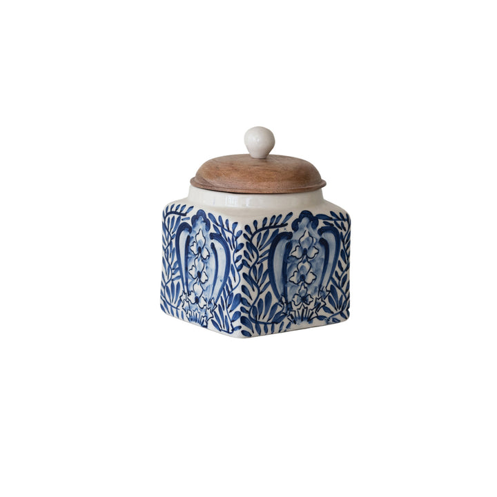 Blue Botanical Canister w/ Spoon