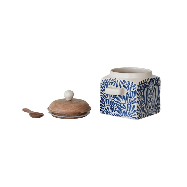 Blue Botanical Canister w/ Spoon