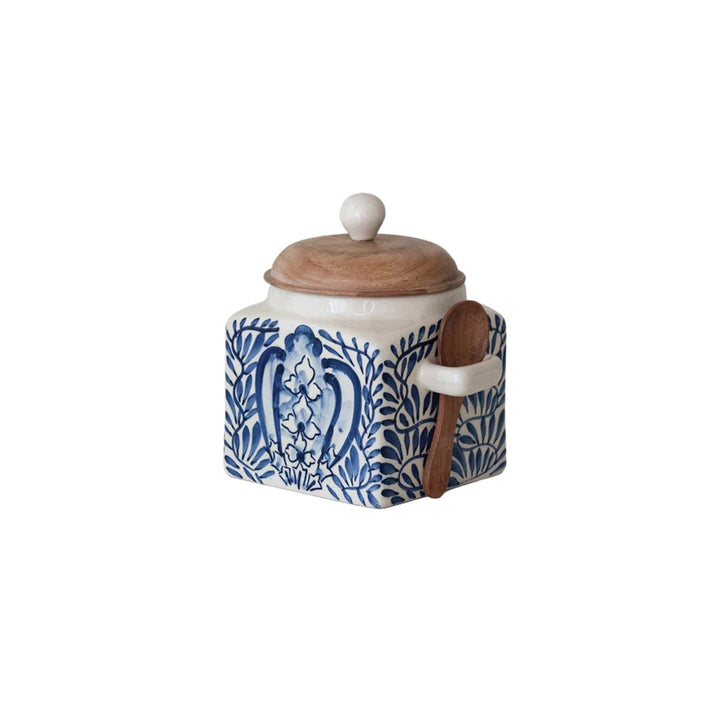 Blue Botanical Canister w/ Spoon