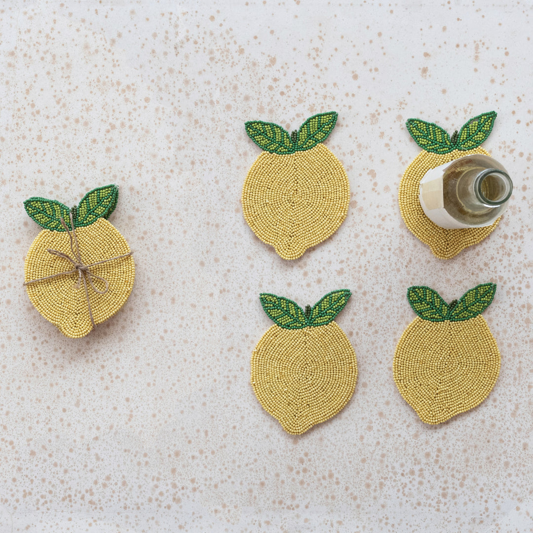 Glass Bead Lemon Coasters S/4
