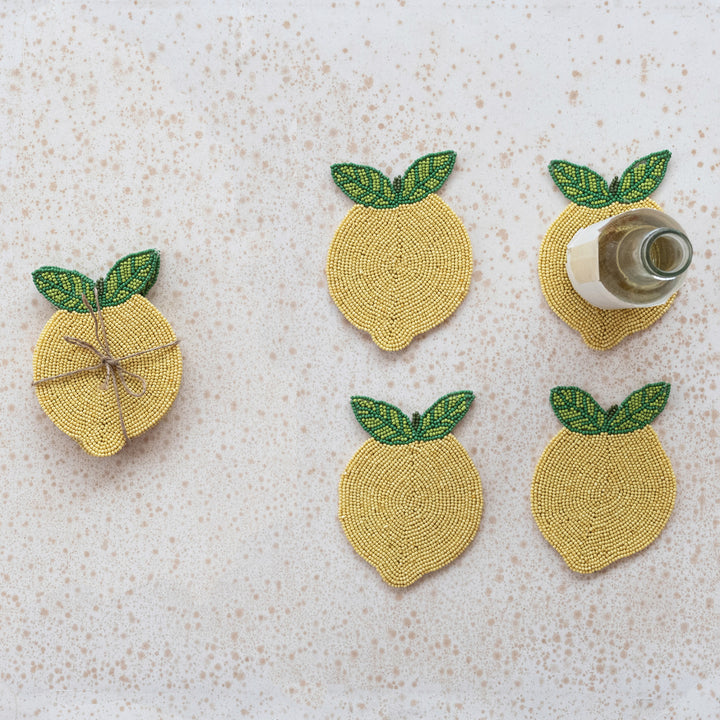 Glass Bead Lemon Coasters S/4
