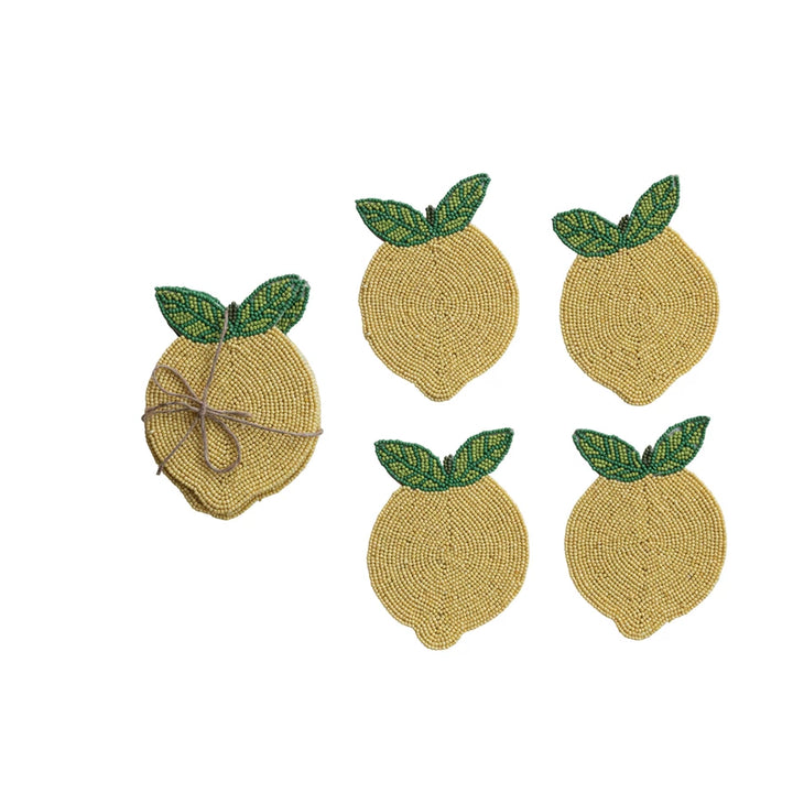Glass Bead Lemon Coasters S/4